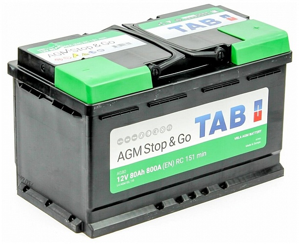 Аккумулятор автомобильный TAB AGM Stop&Go 80.0 213080 AG80 12В 80Ач 800A