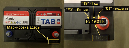 Как узнать дату выпуска на аккумуляторах TAB